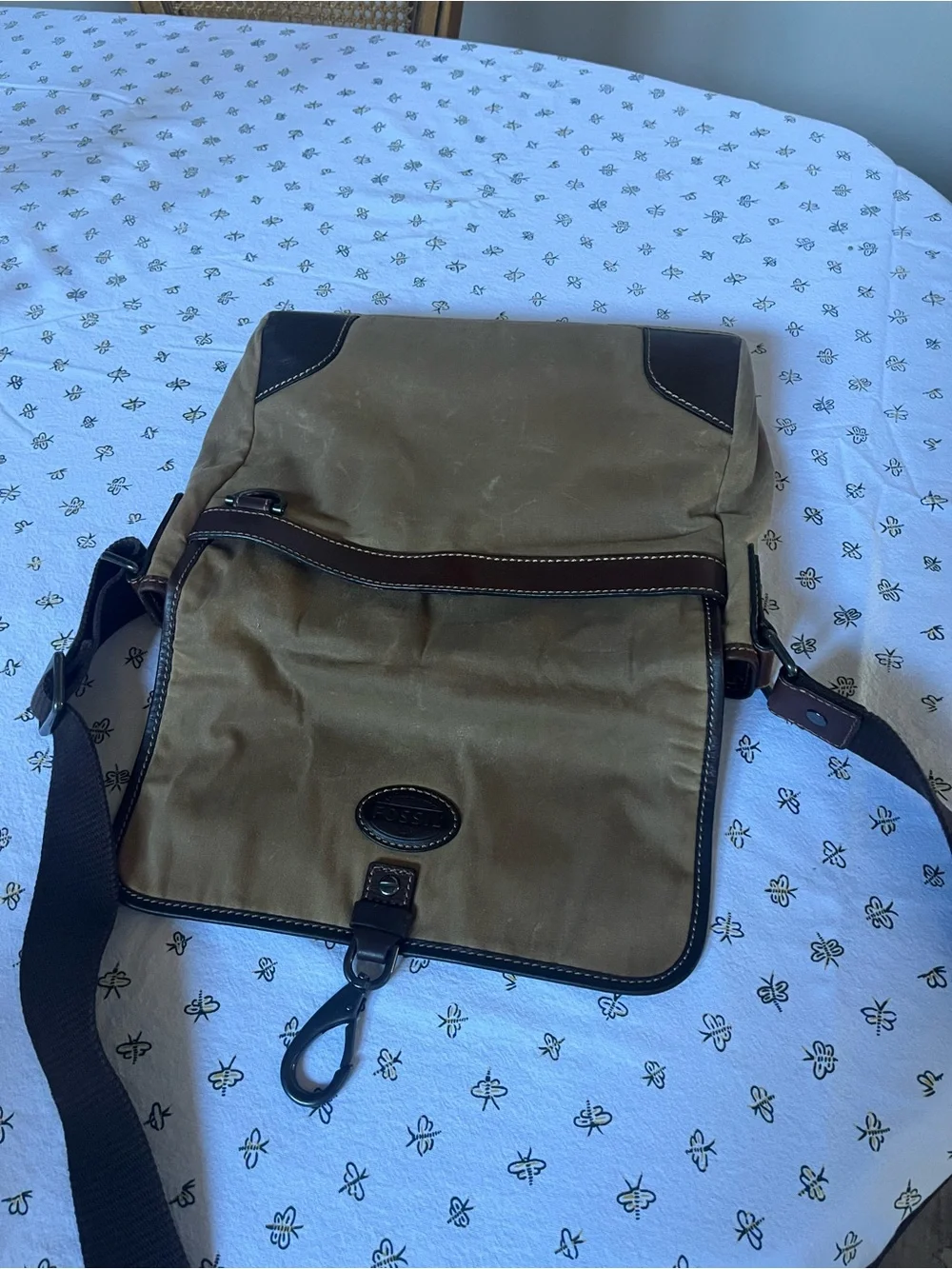Fossil Brown and Dark Brown Canvas Messenger Bag